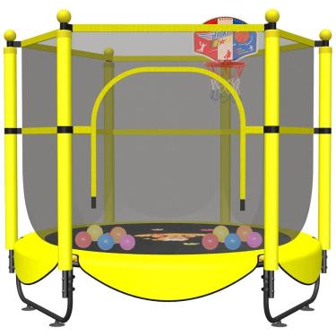 Imagem de Cama Elastica Infantil com Diâmetro e Cesta de Basquete para até 100 kg, VGMIU Trampoline HS5FT, Amarelo