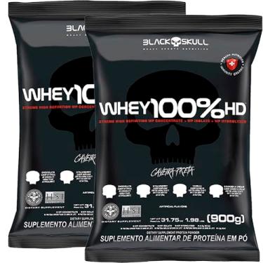 Imagem de Combo 2x Whey 100% Concentrado Hd Refil 900g - Blackskulll (900g Cada, Baunilha/Morango)