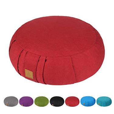 Imagem de Almofada de meditação Feliz Max redonda Zafu, travesseiro de meditação Zabuton, almofada de ioga/travesseiro, assento no chão, capa de algodão orgânico com zíper, trigo sarraceno natural, travesseiro de joelho - 5 cores e grande, Wine Red
