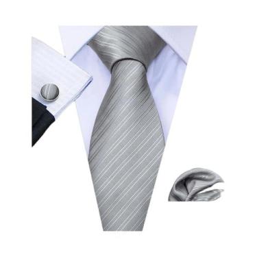 Imagem de Conjunto de Gravata e Abutões Masculinos - Seda Jacquard Preto, Branco
