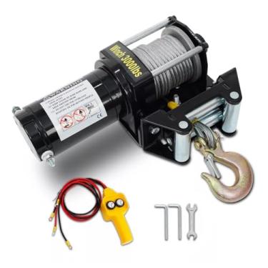 Imagem de Joyfox Guincho Elétrico 3000LBS 12V | Motor 1KW, Cabo de Aço 11,2m, Controle Integrado para ATV, UTV e Reboque