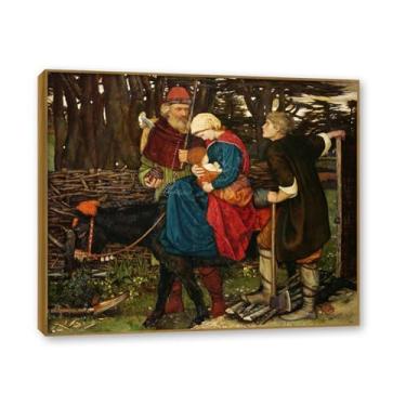 Imagem de Impressões em tela religiosas, "A Sagrada Família", pinturas famosas arte de parede para sala de estar, imagens de arte em tela, decoração de parede. Moldura dourada champanhe 40 x 48 cm