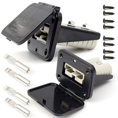 Imagem de Erchon Painel de montagem de plugue 120A com capa contra poeira compatível com conectores Anderson SB120 Placa embutida embutida, base de painel de soquete de 2 peças de 120 Amp