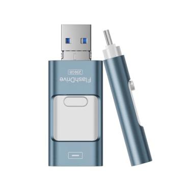 Imagem de Flash Drive para iPhone 256GB, 4 em 1 USB Tipo C Memory Stick, Photo Stick Armazenamento Externo Pen Drive para iPhone iPad Android Computador, Azul Céu
