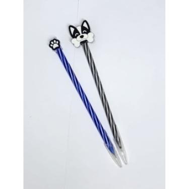 Imagem de 02 Canetas Cis Spiro azul e preta cachorro e patinha pet papelaria material escolar veterinaria
