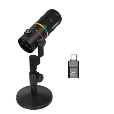 Imagem de COMICA D10 Pro D XLR USB Microfone Dinâmico com Receptor, Suporte para Microfone de Mesa para Jogos/Gravação de TikTok/Podcast, Suporte para Botão de Silenciamento de Luz RGB para PC, Smartphone