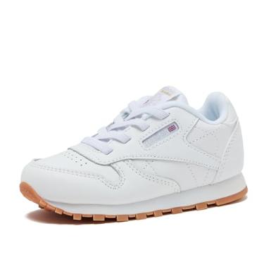 Imagem de Reebok Tênis de couro clássico para meninas e meninos para crianças, crianças pequenas ou grandes, tênis para meninas ou meninos, Criança branca/chiclete, 9.5 Toddler
