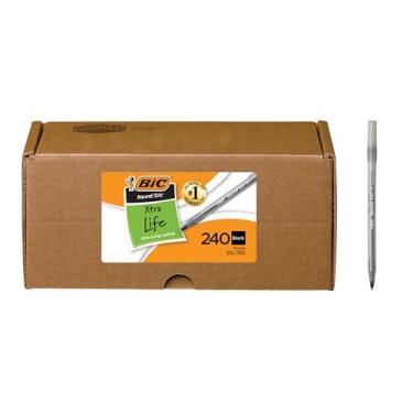 Imagem de BIC Canetas esferográficas redondas Stic Xtra Life preta, ponta média (1,0 mm), pacote com 240 canetas a granel, barril redondo flexível para conforto de escrita, canetas esferográficas número 1 em