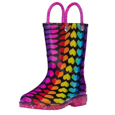 Imagem de Wildkin Kids Rain Boots for Toddlers Boys & Girls, 100% Water Proof Rain Boots for Kids with Easy Slip-On Handles, Features No-Slip Tread, Ideal for All Seasons, BPA-Free, Size 8 (Rainbow Hearts)