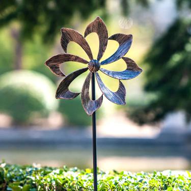 Imagem de SteadyDoggie Wind Spinner Dahlia 61" Lâmina única Fáceis de girar Kinetic Wind Spinner para o exterior – Estrutura de estaca de escultura de metal vertical para jardim e jardim ao ar livre