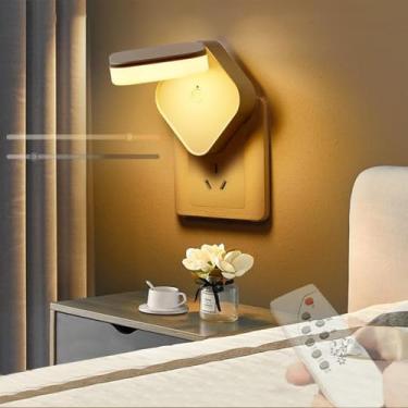 Imagem de Luz noturna LED conectada na parede luz de parede giratória 315° controle remoto lâmpada de parede regulável interruptor de toque arandela temporizador quarto cabeceira sala de estar corredores