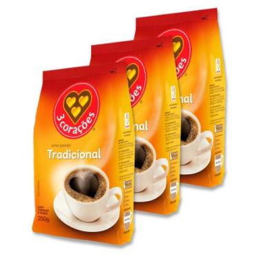 Imagem de Café Três Corações Tradicional Moído Kit 3 Pacotes 250g