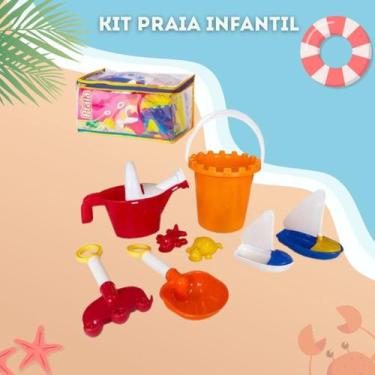 Imagem de Kit Brinquedo de Praia Infantil com 8 Peças Balde,Barco,Pazinhas e Mol