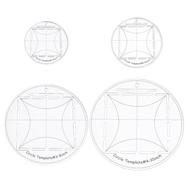 Imagem de HOBBIESAY Conjunto de 4 peças de réguas redondas redondas de acrílico de 10 cm, conjunto de réguas de costura redondas transparentes, suprimentos de colcha essenciais para padrões de corte e tecido de