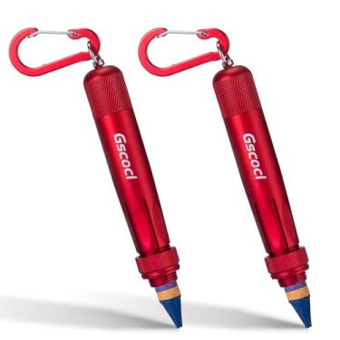 Imagem de Gscocl Suporte de giz de cera de madeira para giz de cera redondos ou hexagonais de 1,27 cm, suporte de metal ideal para construção industrial pesada e carpinteiro (vermelho, pacote com 2)