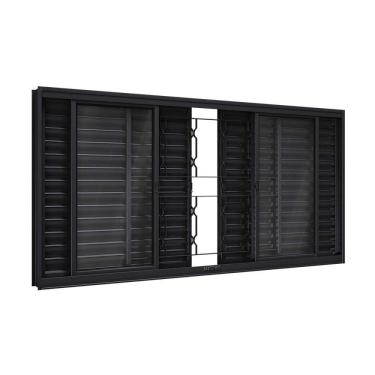 Imagem de Janela De Aço Veneziana Com Grade Mosaico 6 Folhas 100x120cm Facilitá Lucasa Preto