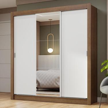 Imagem de Guarda-roupa Casal 3 Portas De Correr Com Espelho Rustic/branco Nobre Madesa Rustic/branco