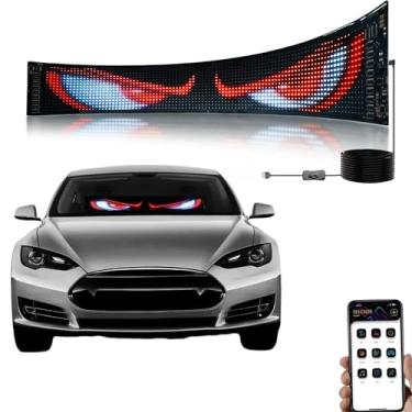 Imagem de Goodream Luz de olhos de diabo para para-brisas, tela dinâmica de carro de 58,9 cm x 12 cm, tela de LED programável e flexível para carros, SUV, placa neon acessórios legais
