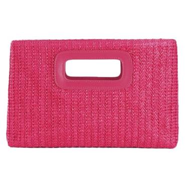 Imagem de Bolsa feminina lisa de palha natural 2025 Boho bolsa alça superior bolsa transversal elegante carteira envelope tecido noite, B - rosa, Small