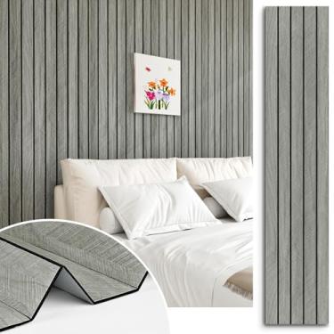 Imagem de STICKEEP Papel de parede com painel de madeira cinza, papel de parede descascar e colar de madeira 30,5 x 304,8 cm
