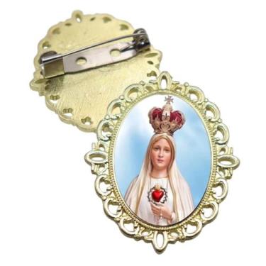 Imagem de Broche Dourado Nossa Senhora de Fatima Terno Noivo lapela Qualidade Re