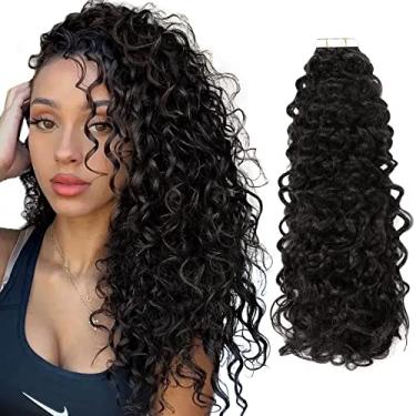 Imagem de Lacer Aplique De Fita Para Cabelo Humano, Dupla Face, Trama Pele Sintética, Cacheado, 20 Unidades, 50G, Natural, Preto, Remy, 22"