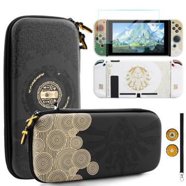 Imagem de HYPERCASE Bolsa De Viagem Para Transporte Acessórios Nintendo Switch Black Of Zelda, Com Capa Protetora Rígida Switch, Protetor Tela Hd, 2 Protetores Polegar E Alça Pulso - Tears The Kingdom