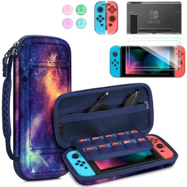 Imagem de FINTIE Kit De Acessórios Para Nintendo Switch, 10 Em 1 (Não Oled/Lite) Com Estojo Transporte, Capa Transparente Tpu Macio, Protetor Tela E Alça Polegar Joy-Con, Galaxy