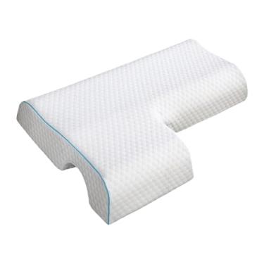 Imagem de AFXGUSD Travesseiro de Casal para Dormir de Lado com Almofada de Espuma Viscoelástica para Presente, Azul com bordas à direita, Tamanho real