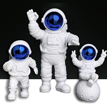 Imagem de WINUSD Conjunto De Três Bonecos Astronauta, Brinquedos Para Topo Bolo Azul, Decoração Estátuas Resina Espelhada Galvanizada, Ornamento Astronauta Painel Carro Com Tema Espacial, Presente Mesa Casa