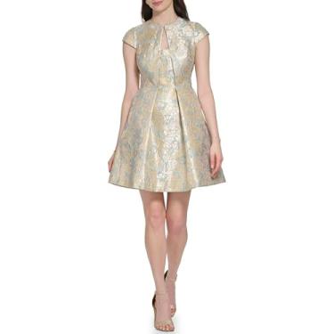 Imagem de Vince Camuto Minivestido feminino com manga cavada e gola alta, Dourado, 46
