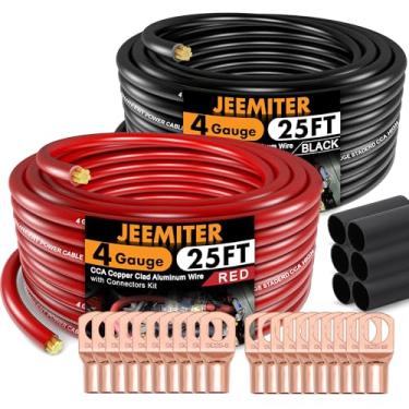 Imagem de Jeemiter Fio de calibre 4 (15 m) Alumínio revestido de cobre - Fio automotivo primário, cabo de alimentação e aterramento do amplificador de carro, cabo de bateria com conectores de terminal de