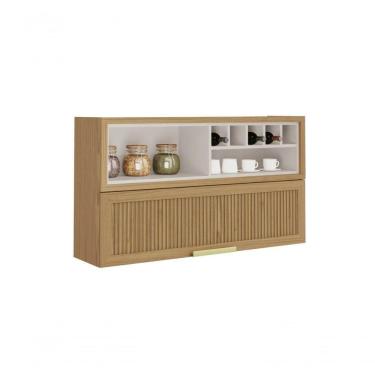 Imagem de Armário Aéreo De Cozinha 120cm 1 Porta Horizontal Canelada E Nicho Adega New Porto - Itatiaia Freijó-off White