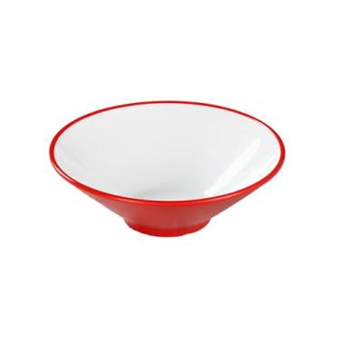 Imagem de Estilo chinês doméstico cor sólida esmalte simples Zhongcai tigela de macarrão anti-queda e resistente ao calor - tigela de chapéu vermelho e branco de 25,4 cm