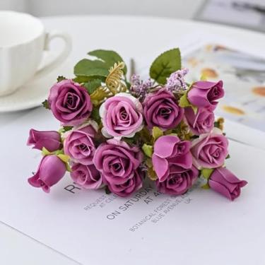 Imagem de 5 Garfos 15 Cabeças Flores Artificiais de Seda Rosa Buquê de Casamento e Noiva Decoração de Festival Arranjo de Casa Vaso de Flores Acessório (2 peças/(Rosa Vermelha))