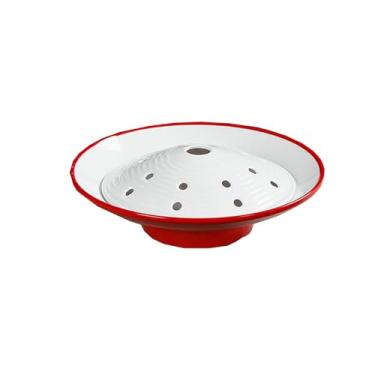 Imagem de TROSIQUANJIA Utensílios de mesa esmaltados delicados estilo nórdico com personalidade criativa redonda - prato de gelo seco de 21,6 cm com rede [vermelho e branco]