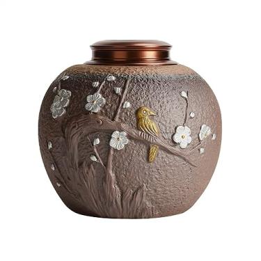 Imagem de Lata de chá Armazém de chá de cerâmica áspera vintage grande vasilha de chá de folha solta pote de armazenamento selado de camada dupla de cerâmica Caixa de chá