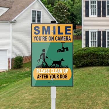 Imagem de 1 pacote com placa "Clean Up After Your Dog", 30 x 20 cm com estacas de metal, sem gramado de cocô de cachorro, você está na câmera, alumínio resistente, à prova de intempéries, proteção UV, fácil de