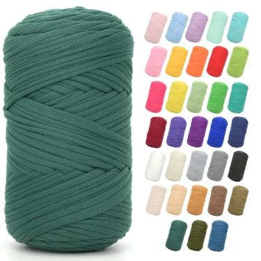 Imagem de Camiseta de 400 g para crochê, verde escuro, tecido elástico grosso, fio de crochê para iniciantes, bolsa de tricô à mão, cesta, porta-copos, artesanato faça você mesmo/decoração de casa