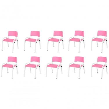 Imagem de Kit 10 Cadeira Iso Infantil Creche, Escola Base Branco Rosa