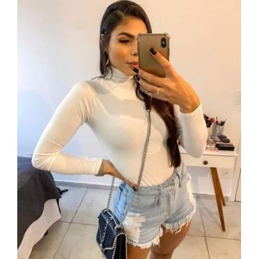 Imagem de Blusa feminina gola alta manga longa malha canelada - moda filo, Branc