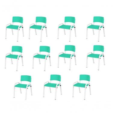Imagem de Kit 11 Cadeiras Infantil Iso, Escola, Base Branco- Verde água