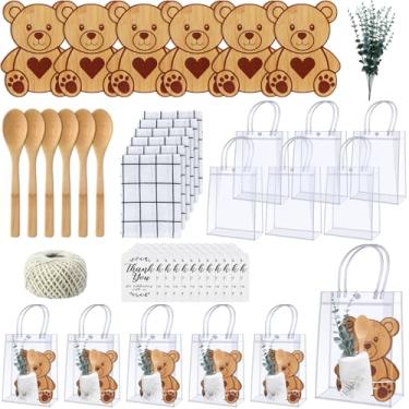 Imagem de Teenyyou 6 conjuntos de prêmios de chá de bebê para jogadores vencedores de chá de bebê presentes de convidados tábua de queijo de bambu colher de bambu toalha xadrez hastes de eucalipto artificiais