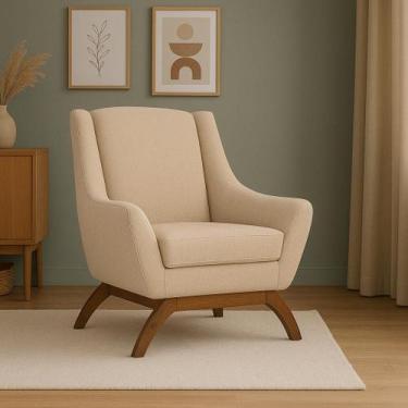 Imagem de Poltrona Dekorien Juliet Linho Premium Alto Acabamento, Linho Aveia