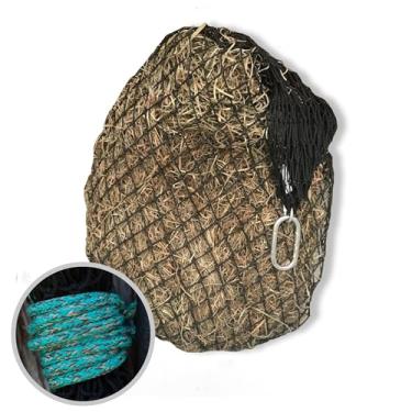 Imagem de hay chix Rede de feno para cavalos | Alimentador de saco de feno de alimentação lenta | Nylon tratado UV de grau marítimo | Comporta de 4 a 6 flocos | Rede de meio fardo (furos de 3,5 cm) VTG. Cor de