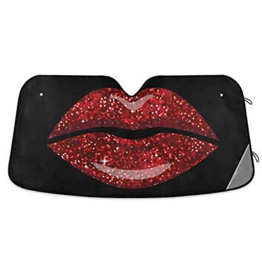 Imagem de Oarencol Para-brisa de carro com glitter vermelho feminino pára-brisa dobrável raios UV protetor de viseira solar para manter seu veículo fresco (55" x 27")