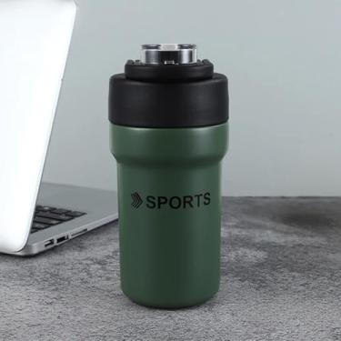 Imagem de Garrafa Térmica 500ml com Canudo, Aço Inoxidável, Tampa Flip, Alça de Transporte, 16,5x7cm, Verde