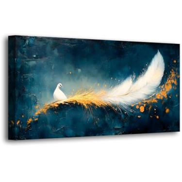 Imagem de Abstração de imagens arte de parede em tela para sala de estar escritório quarto decoração de parede, pinturas de impressão de arte de parede de pavão moderno branco pena zoon arte à prova d'água
