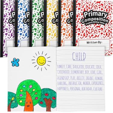 Imagem de Henoyso 6 livros em branco para crianças escreverem, caderno de composição primária K-2 livros pautados para crianças 1ª 2ª série, 64 páginas, prática de desenho para jardim de infância pré-escolar