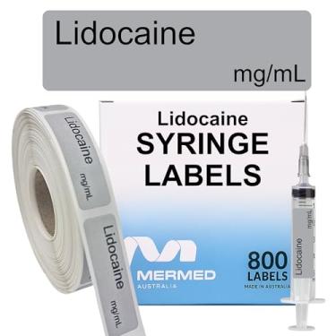 Imagem de Etiquetas de seringa anestésica de lidocaína mg/mL - Caixa com 800 etiquetas em rolo (núcleo de 2,5 cm). 12 mm x 40 mm (aproximadamente 1,3 cm x 3,8 cm). Adesivo permanente sem látex. Impresso por